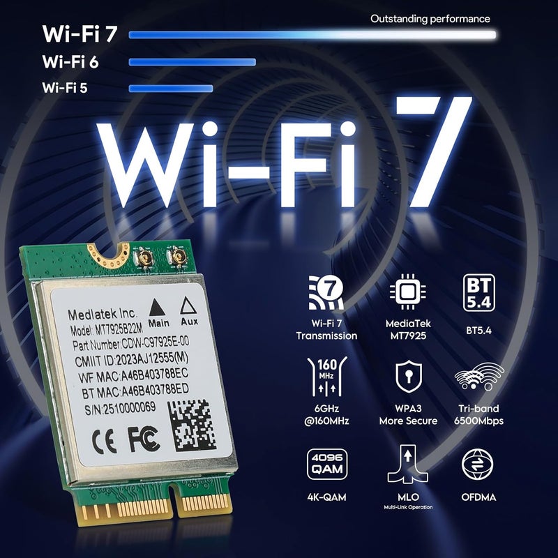 EDUP WiFi 7 Card BE6500 M.2 2230 Wi-Fi 7 Wireless Network Card for Laptop, Bluetooth 5.4 Tri-Band 6G/5G/2.4Ghz OFDMA 802.11be, Compatible with Intel/AMD Windows 11 (64-Bit) and Linux Kernel 6.7+ - Image 2